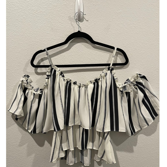 CENTRAL PARK WEST Striped Off Shoulder Crop Top - Picture 3 of 4